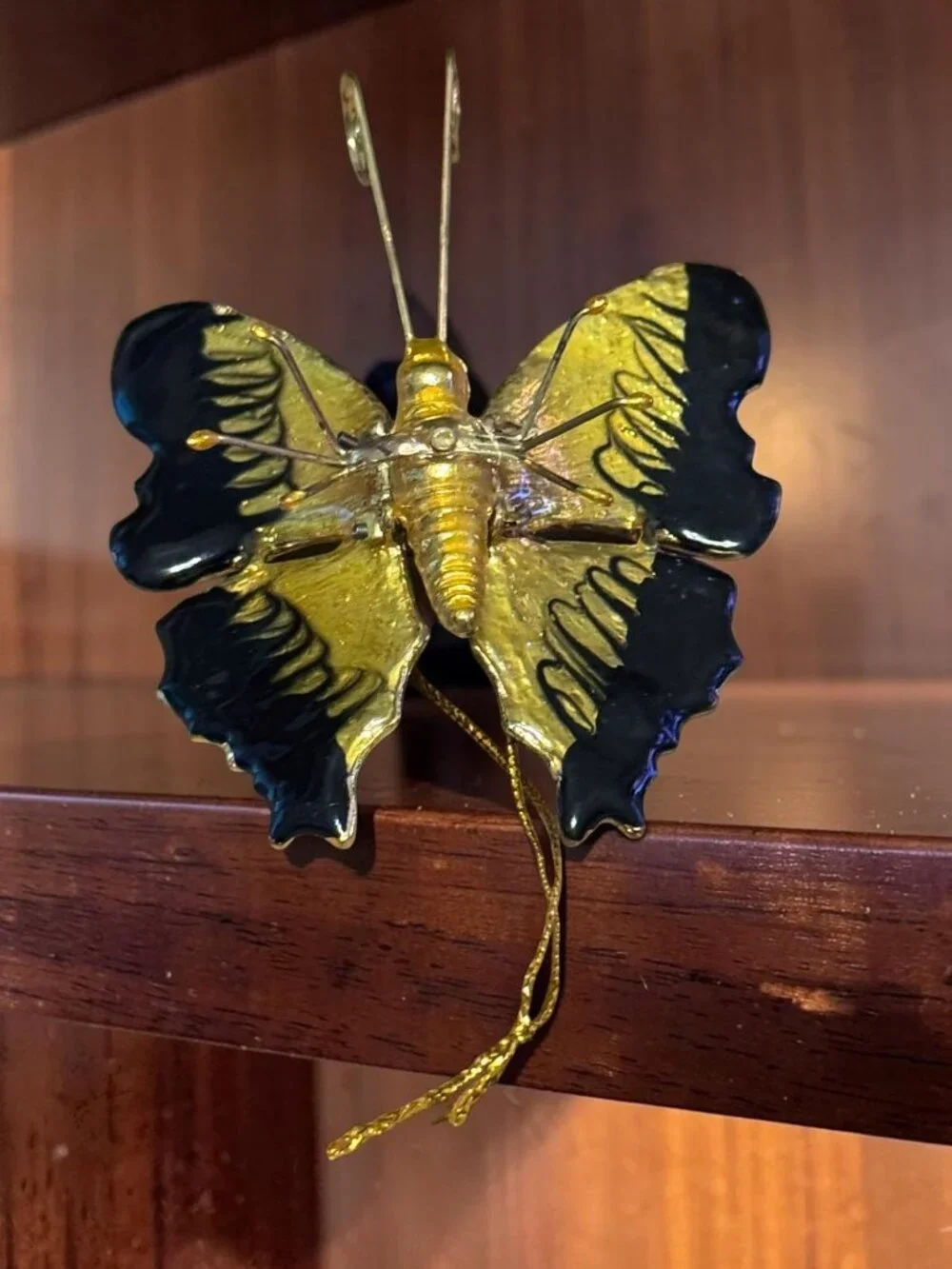 Hand-Painted Butterfly Ornament With Rhinestones & Gold-Tone Accents